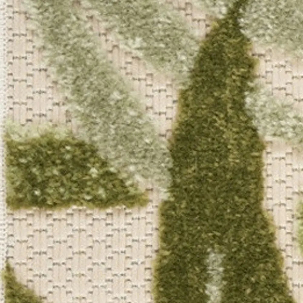 8' Ivory And Green Palm Leaf Indoor Outdoor Runner Rug Homeroots Outdoor