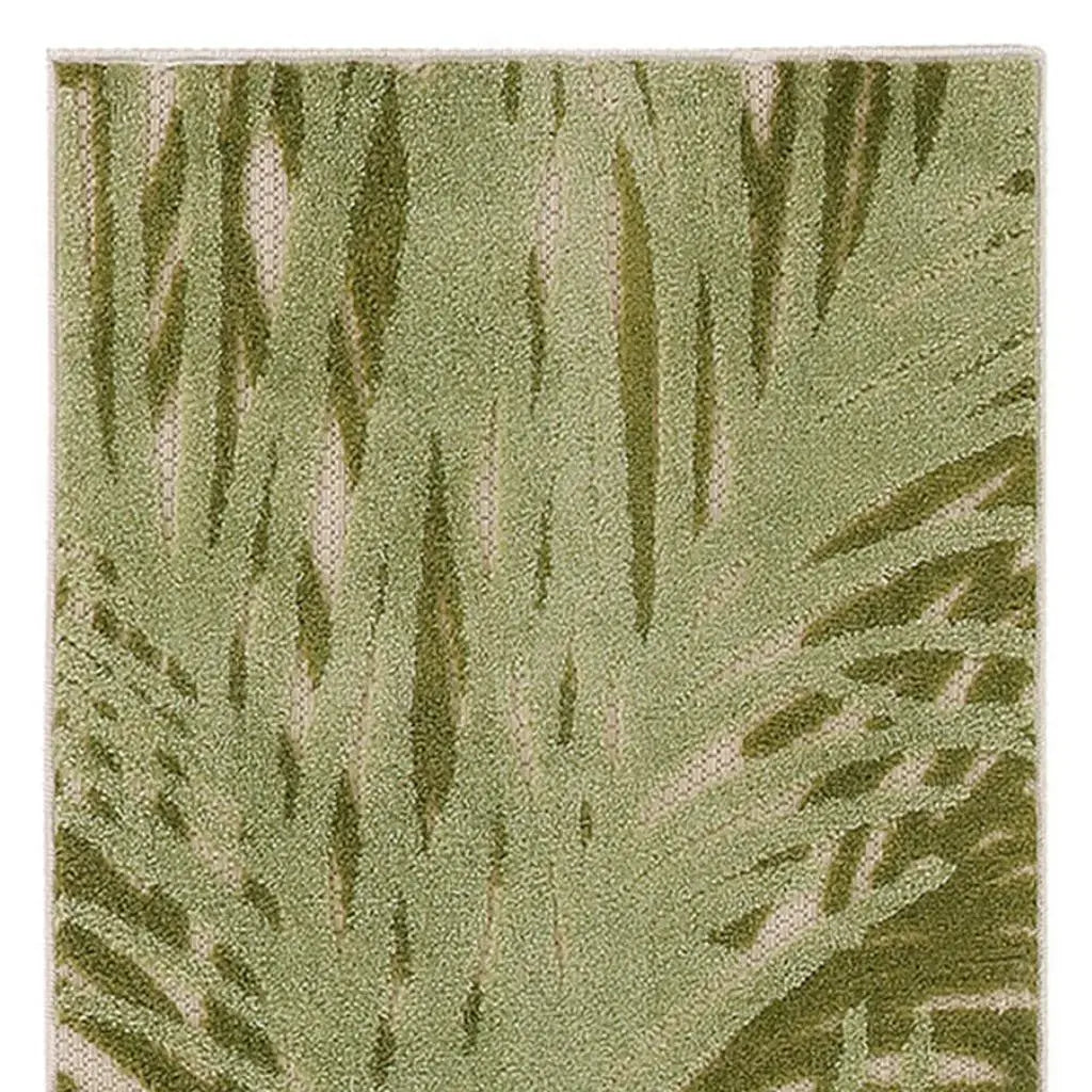 8' Ivory And Green Palm Leaf Indoor Outdoor Runner Rug Homeroots Outdoor