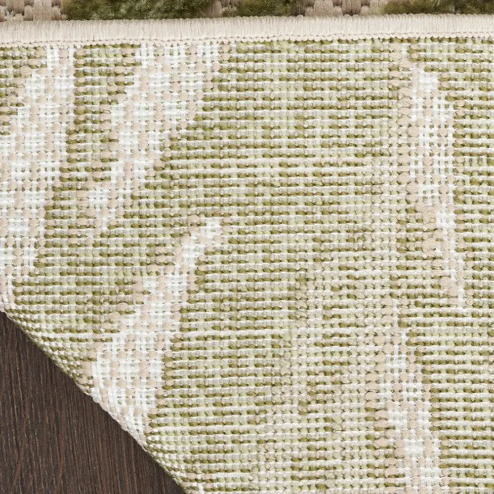 8' Ivory And Green Palm Leaf Indoor Outdoor Runner Rug Homeroots Outdoor