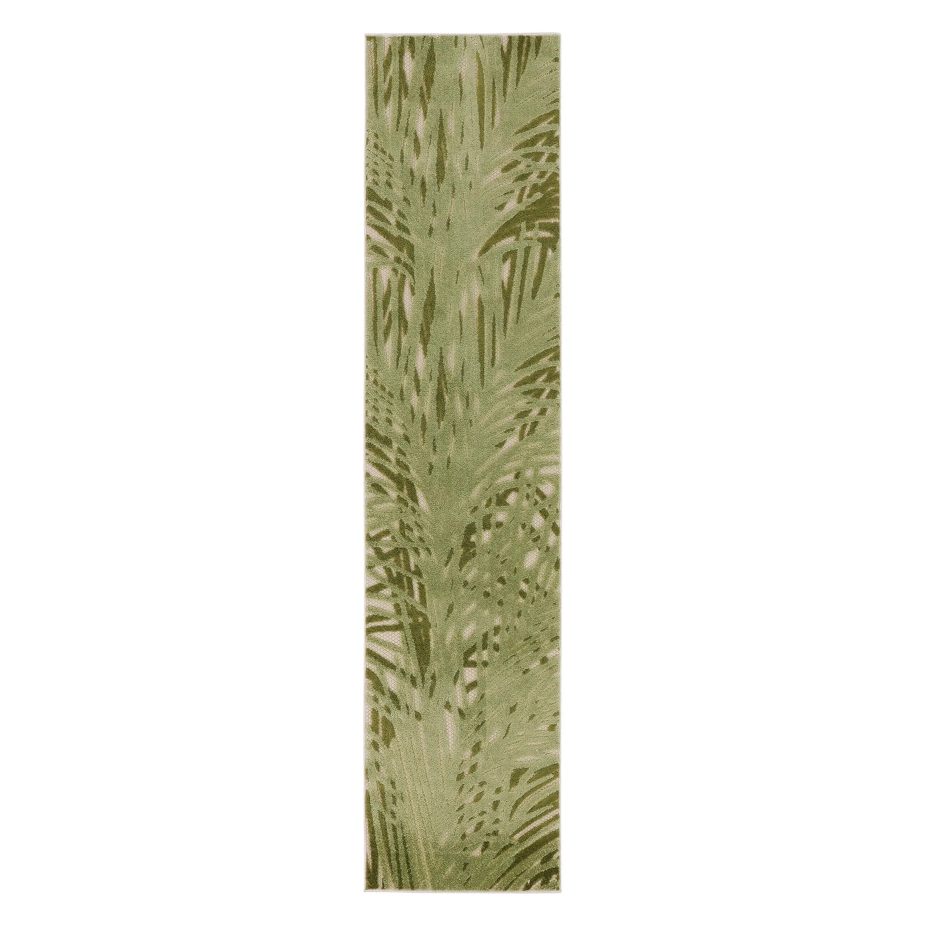 8' Ivory And Green Palm Leaf Indoor Outdoor Runner Rug Homeroots Outdoor