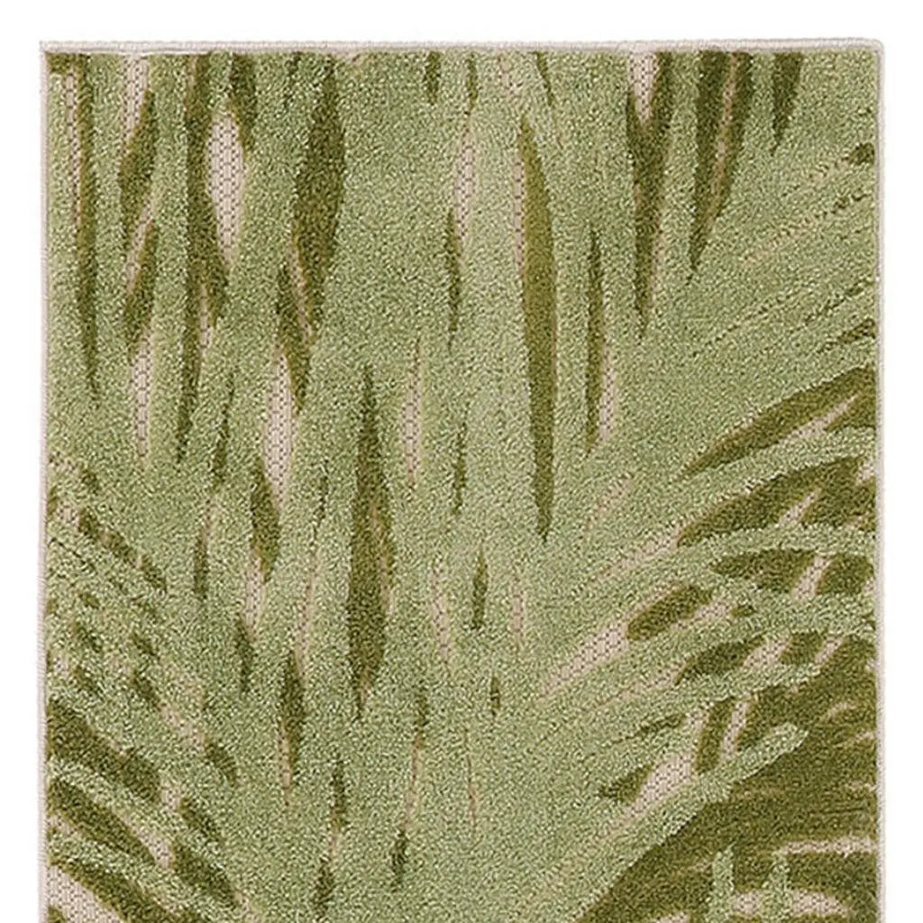 8' Ivory And Green Palm Leaf Indoor Outdoor Runner Rug Homeroots Outdoor