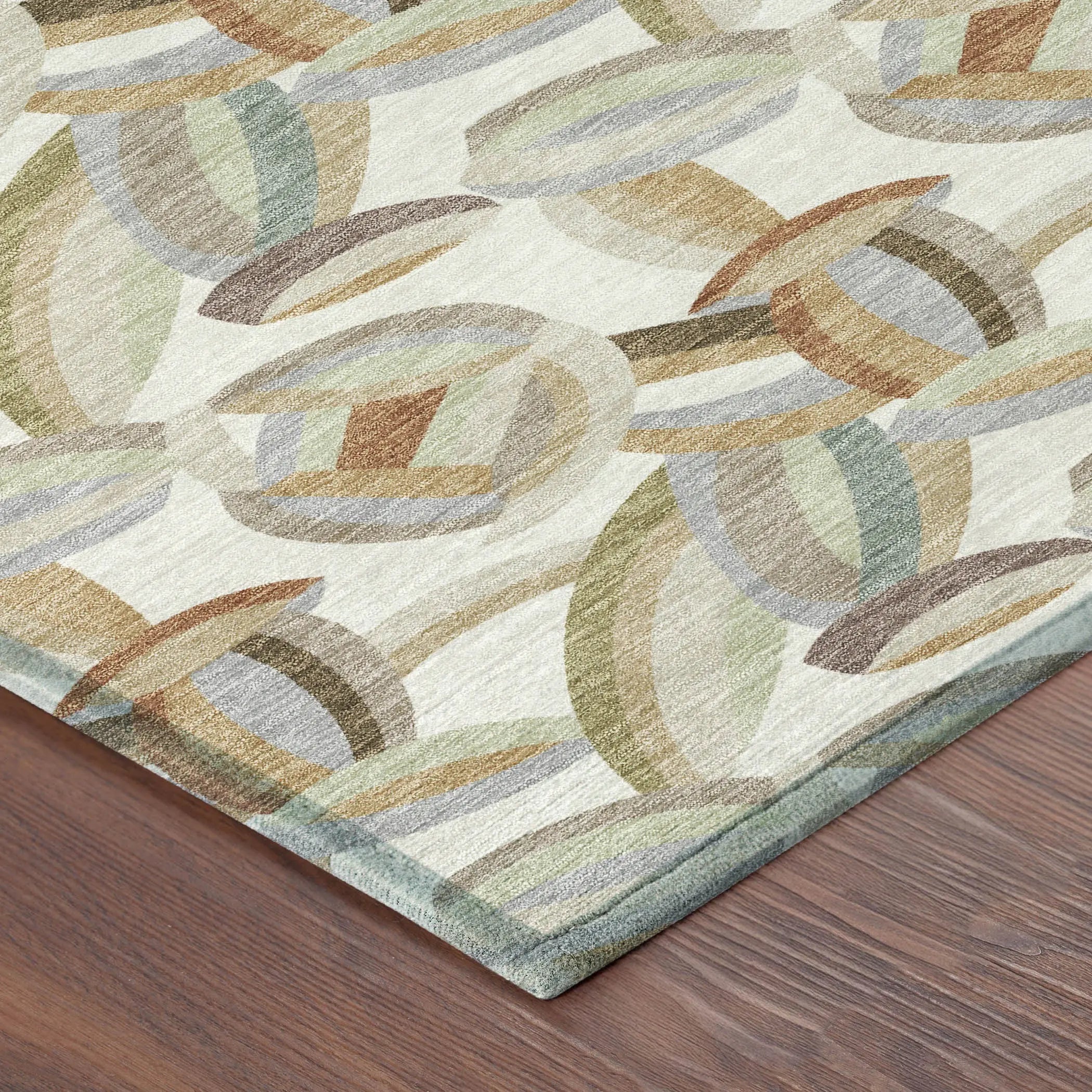 8' Ivory And Green Round Abstract Washable Indoor Outdoor Area Rug Homeroots Outdoor