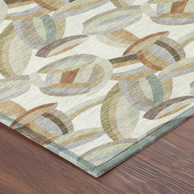8' Ivory And Green Round Abstract Washable Indoor Outdoor Area Rug Homeroots Outdoor