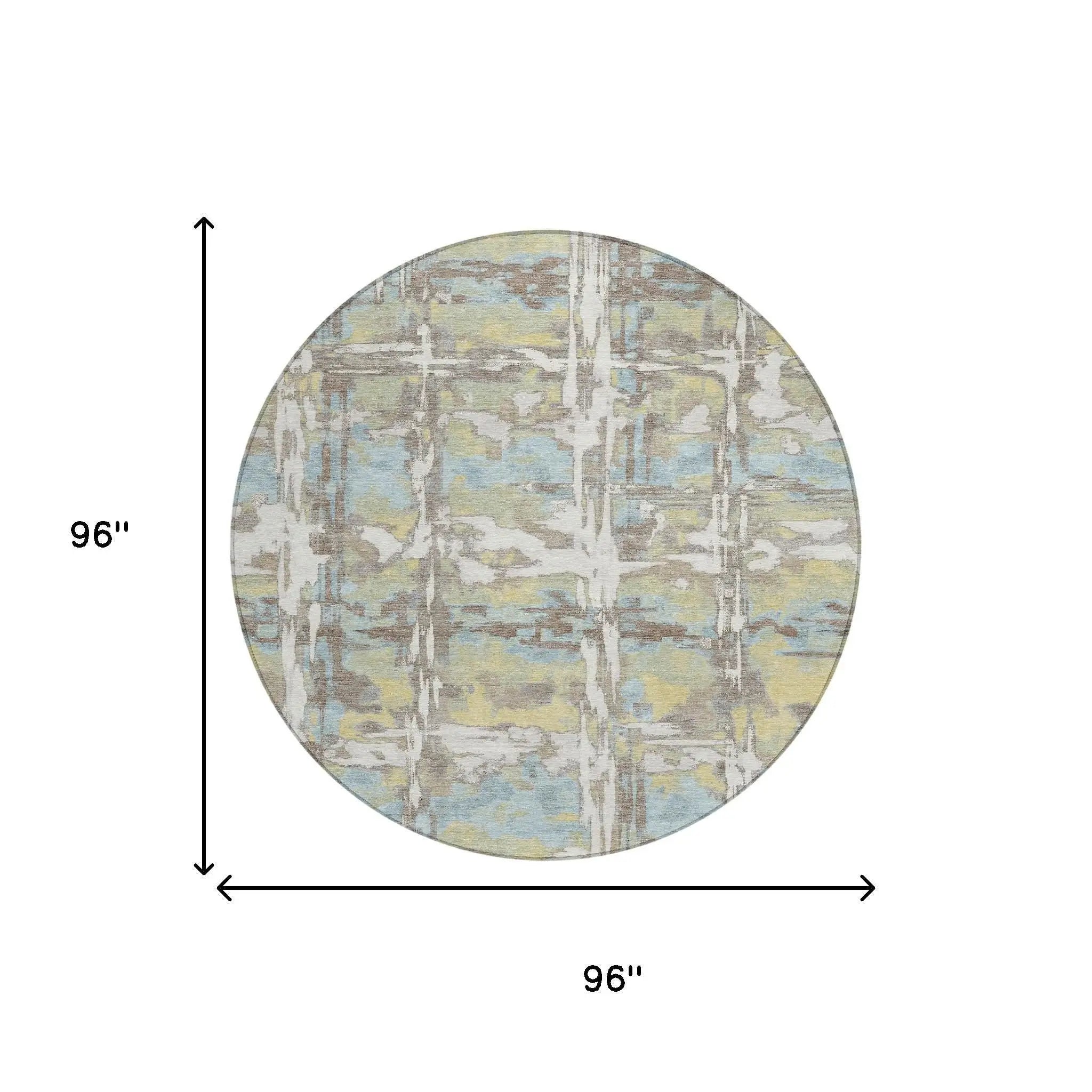 8' Ivory And Green Round Abstract Washable Indoor Outdoor Area Rug Homeroots Outdoor