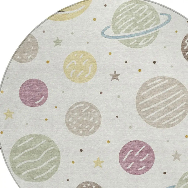 8' Ivory And Green Round Floral Washable Indoor Outdoor Area Rug Homeroots Outdoor