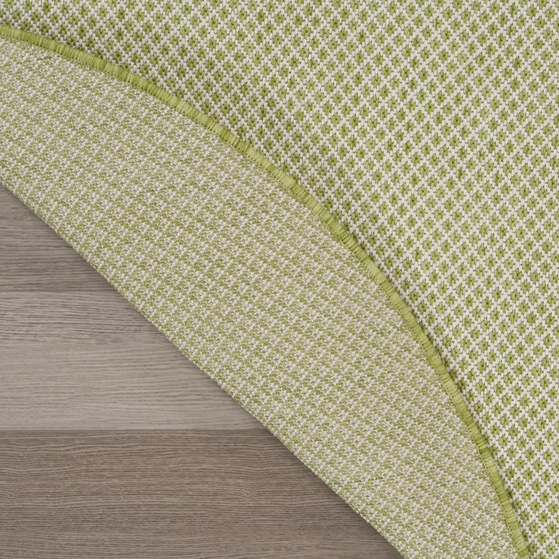8' Ivory And Green Round Geometric Indoor Outdoor Area Rug Homeroots Outdoor