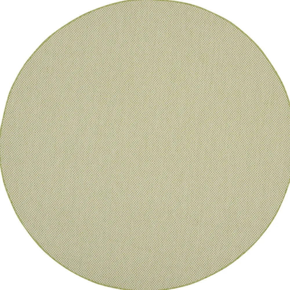 8' Ivory And Green Round Geometric Indoor Outdoor Area Rug Homeroots Outdoor
