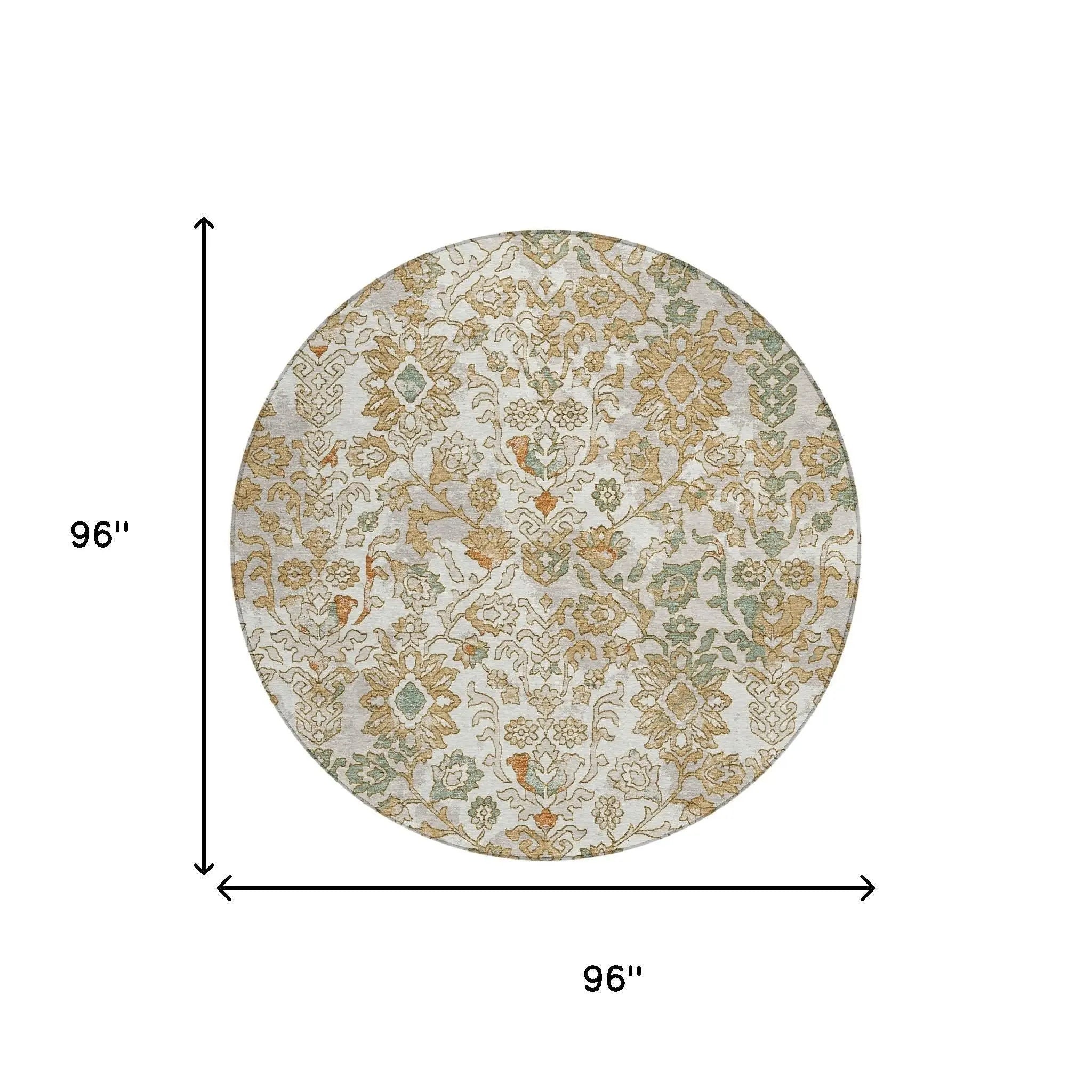 8' Ivory And Green Round Geometric Washable Indoor Outdoor Area Rug Homeroots Outdoor