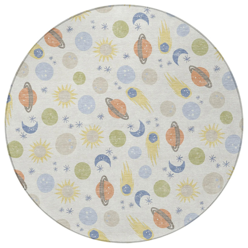 8' Ivory And Green Round Geometric Washable Indoor Outdoor Area Rug Homeroots Outdoor