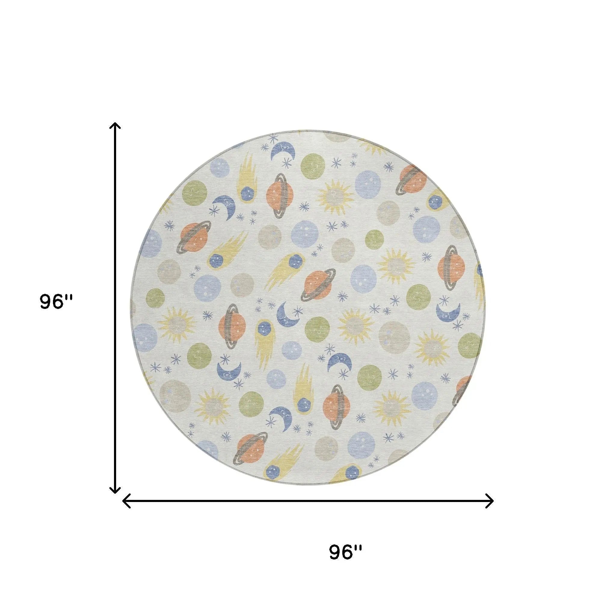 8' Ivory And Green Round Geometric Washable Indoor Outdoor Area Rug Homeroots Outdoor
