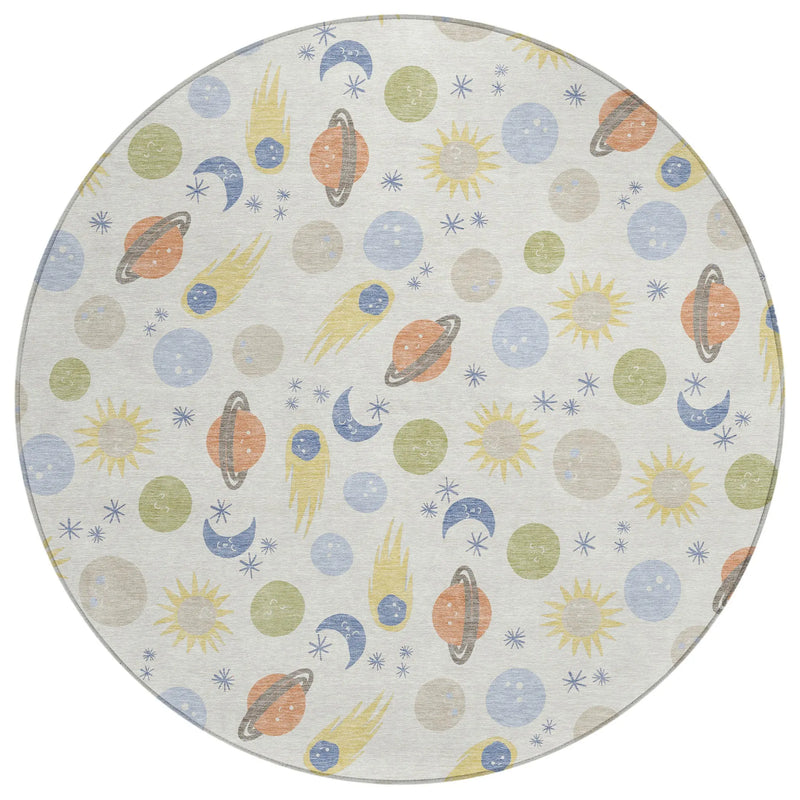 8' Ivory And Green Round Geometric Washable Indoor Outdoor Area Rug Homeroots Outdoor