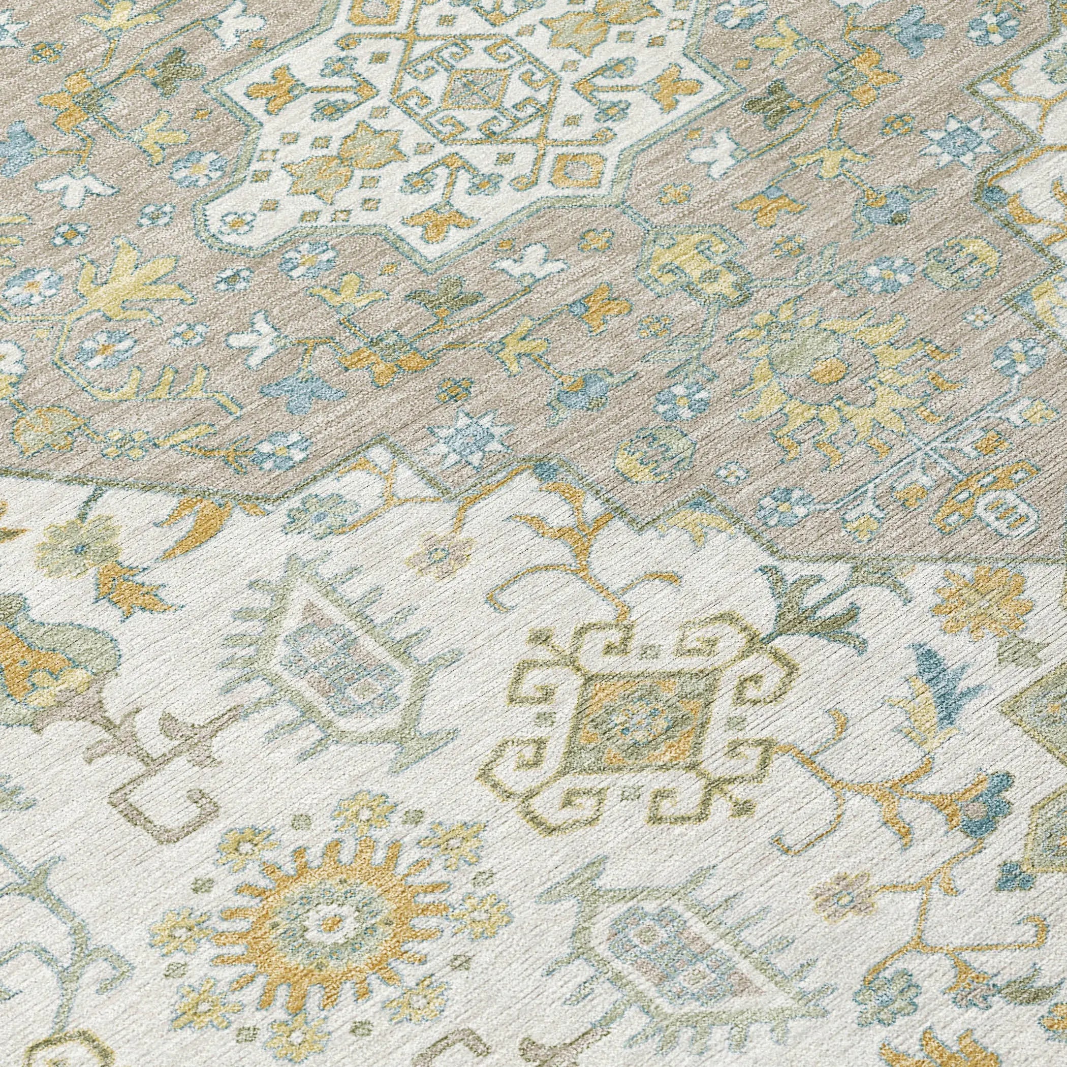 8' Ivory And Green Round Medallion Washable Indoor Outdoor Area Rug Homeroots Outdoor