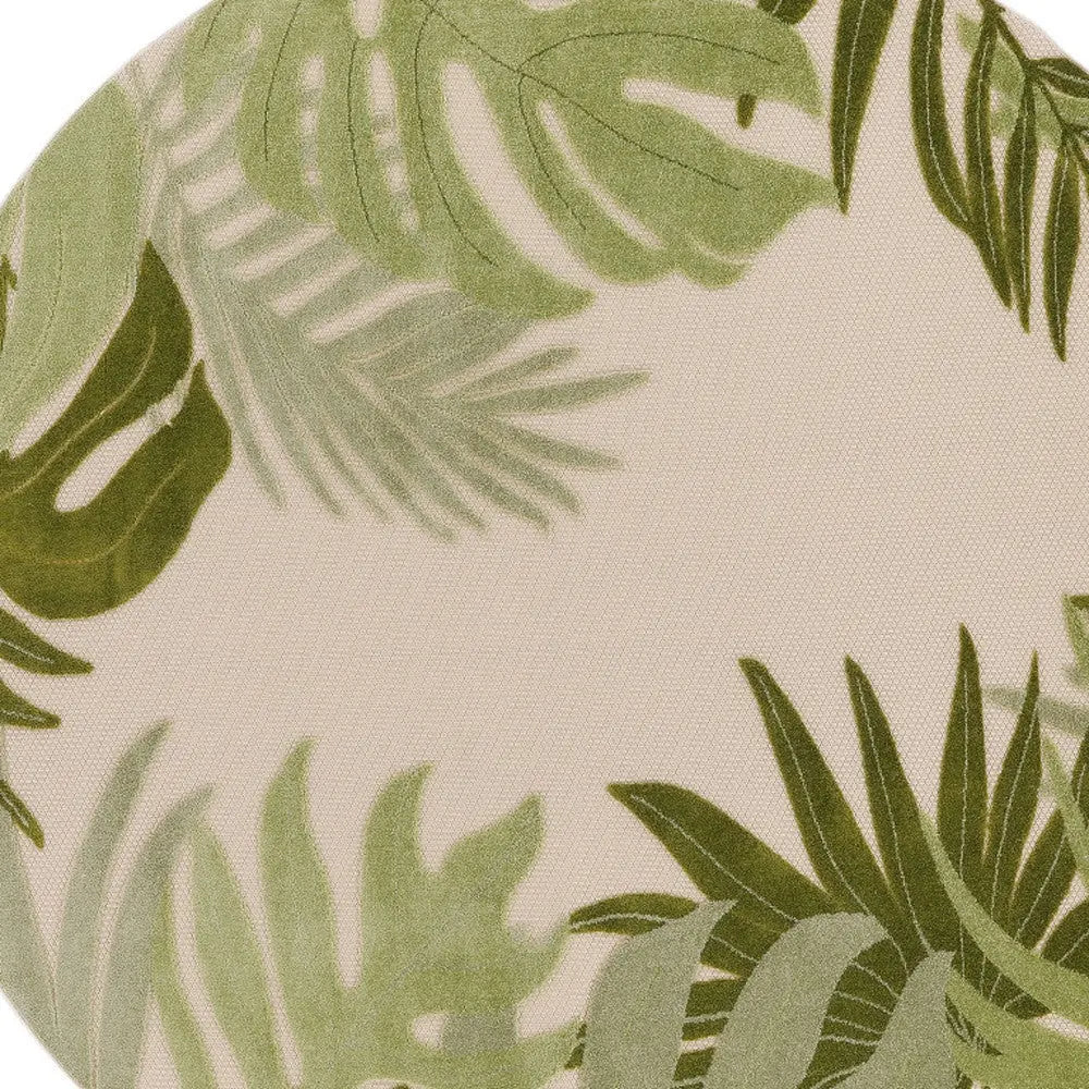 8' Ivory And Green Round Palm Leaf Indoor Outdoor Area Rug Homeroots Outdoor