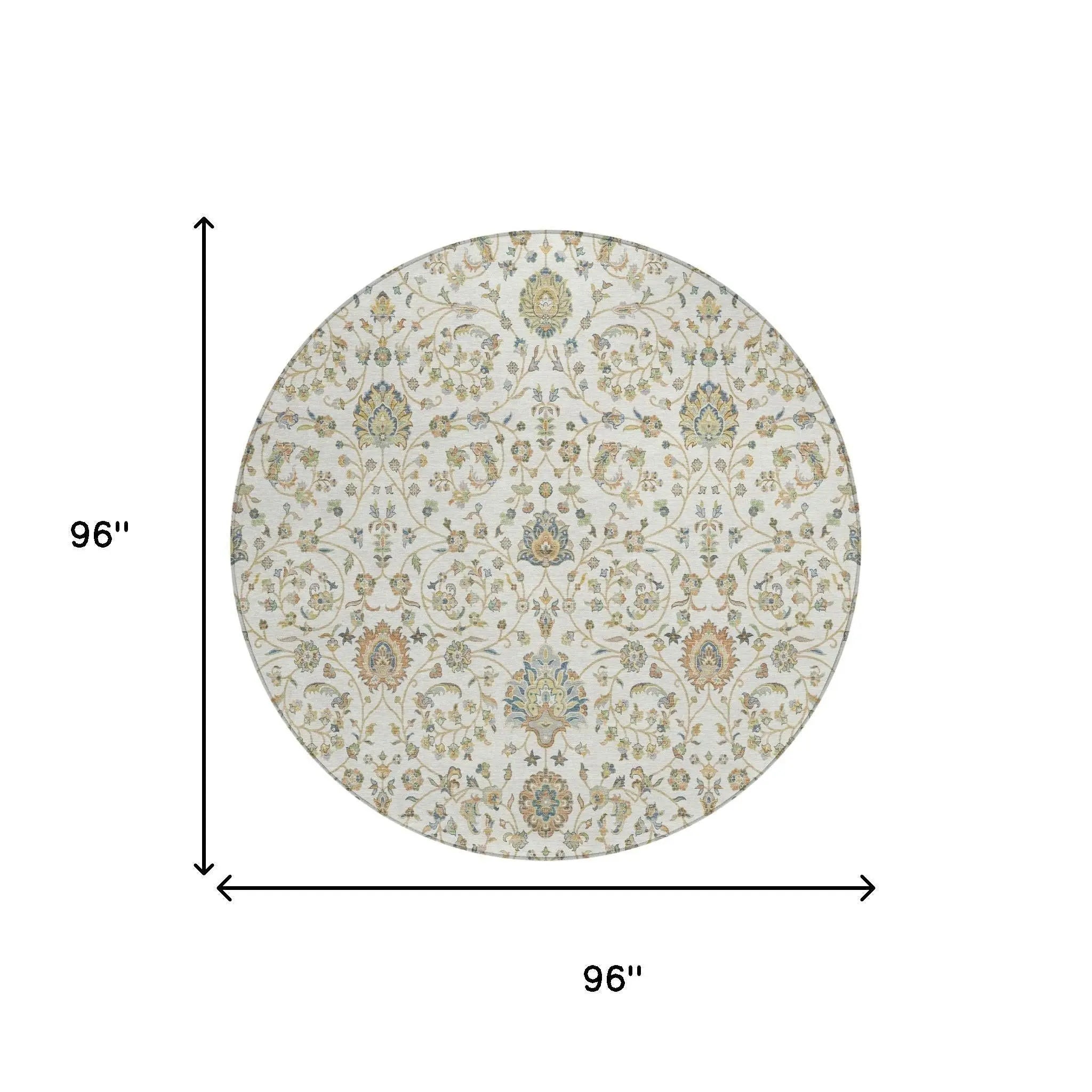 8' Ivory And Khaki Round Floral Washable Indoor Outdoor Area Rug Homeroots Outdoor