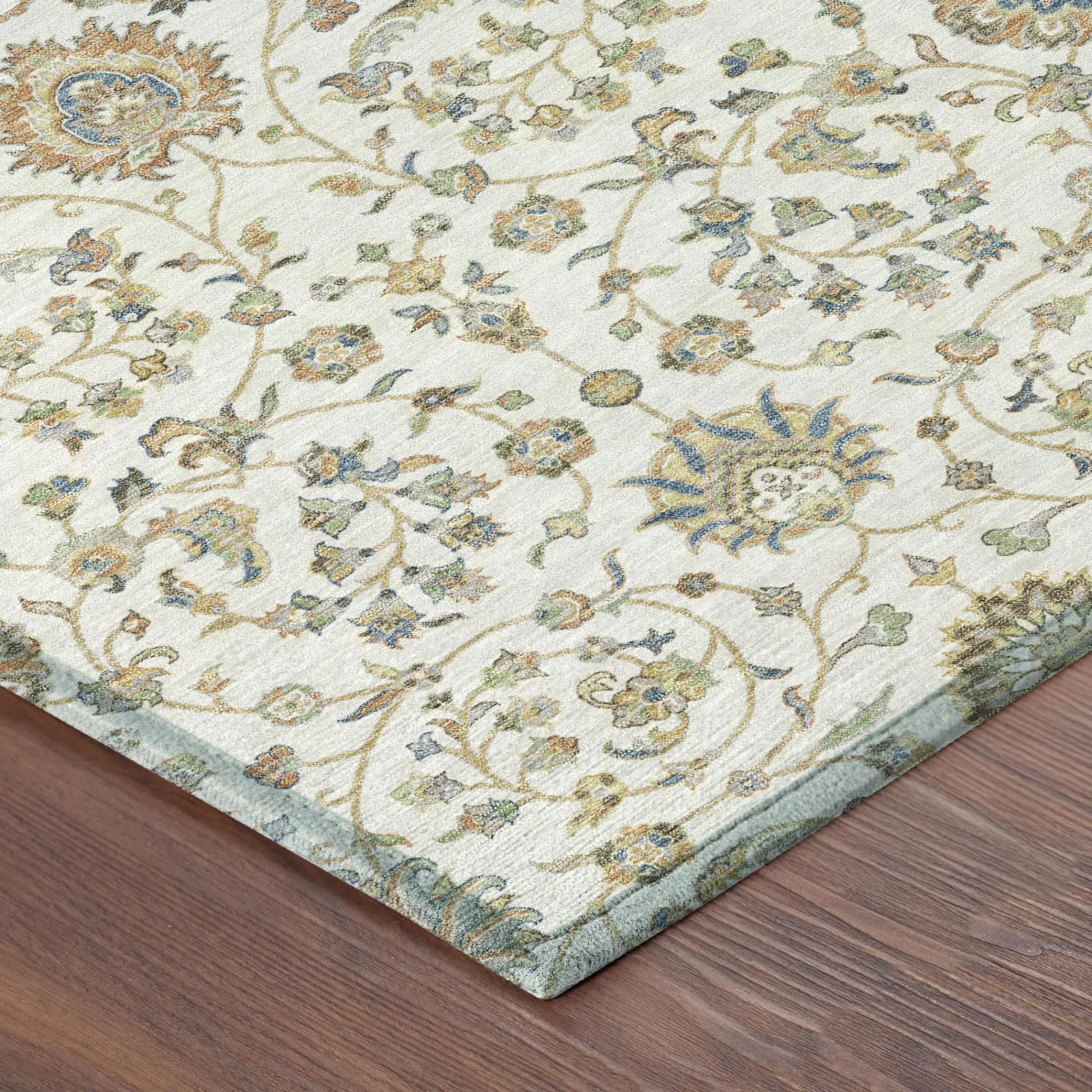 8' Ivory And Khaki Round Floral Washable Indoor Outdoor Area Rug Homeroots Outdoor