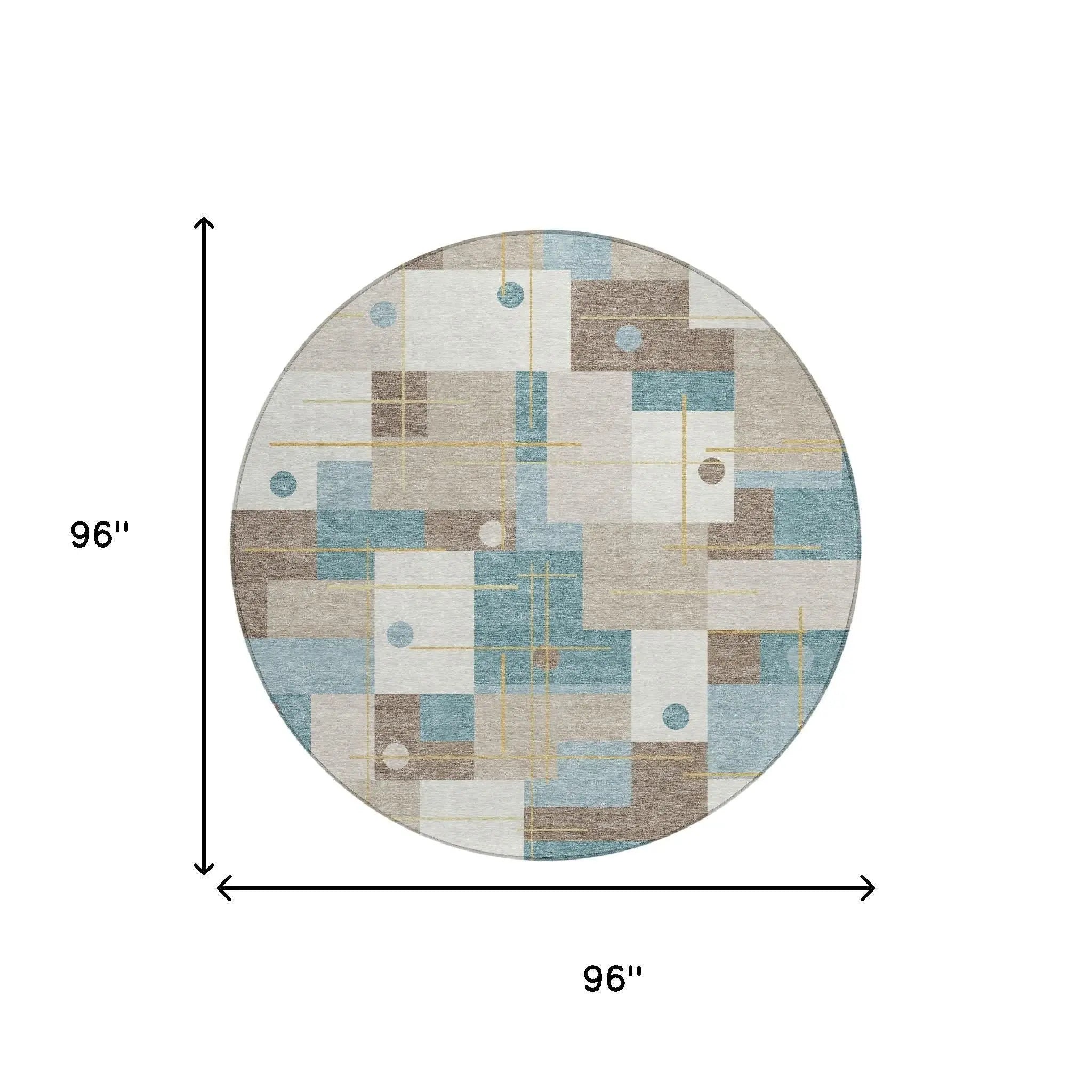 8' Ivory And Khaki Round Geometric Washable Indoor Outdoor Area Rug Homeroots Outdoor