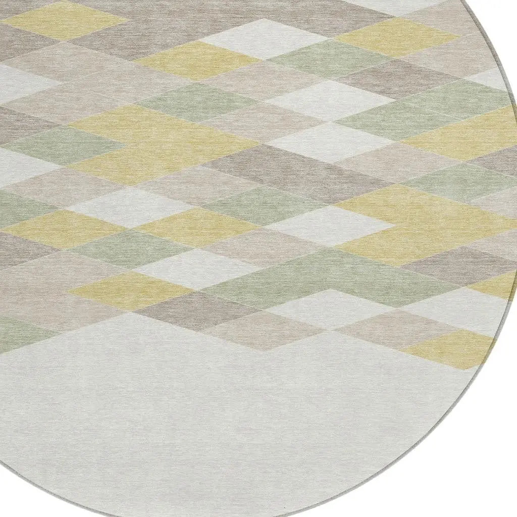 8' Ivory And Khaki Round Geometric Washable Indoor Outdoor Area Rug Homeroots Outdoor