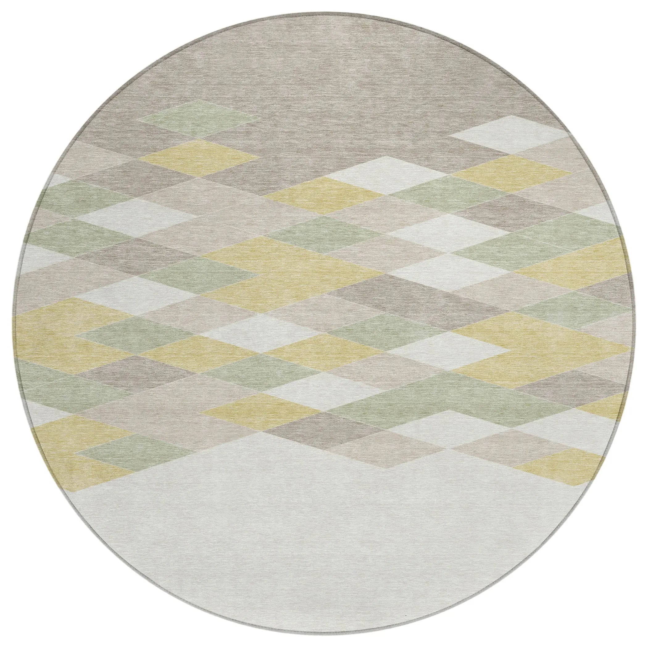 8' Ivory And Khaki Round Geometric Washable Indoor Outdoor Area Rug Homeroots Outdoor