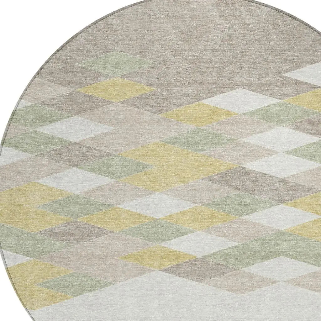 8' Ivory And Khaki Round Geometric Washable Indoor Outdoor Area Rug Homeroots Outdoor