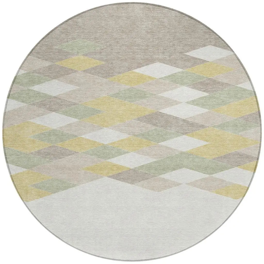 8' Ivory And Khaki Round Geometric Washable Indoor Outdoor Area Rug Homeroots Outdoor