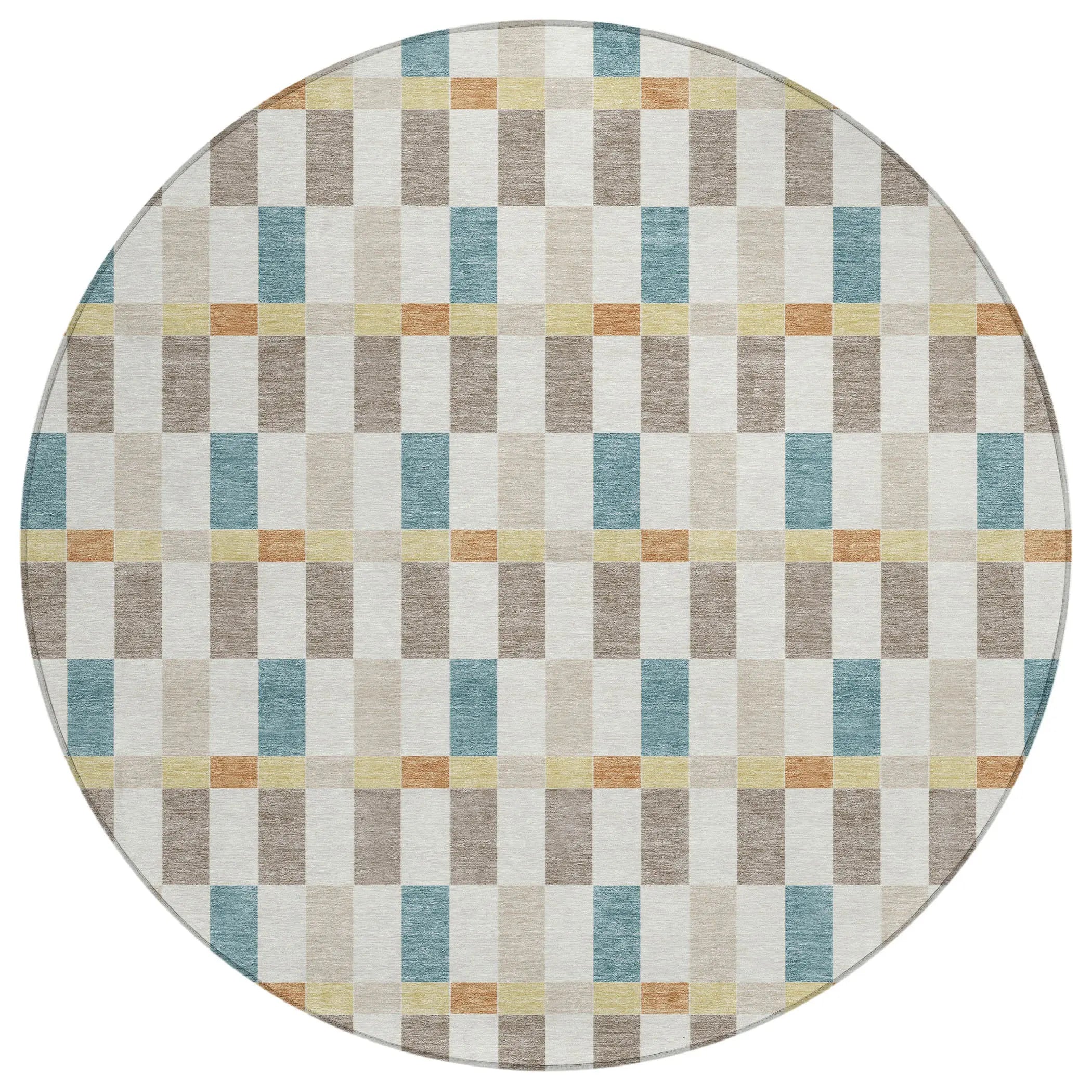 8' Ivory And Khaki Round Geometric Washable Indoor Outdoor Area Rug Homeroots Outdoor