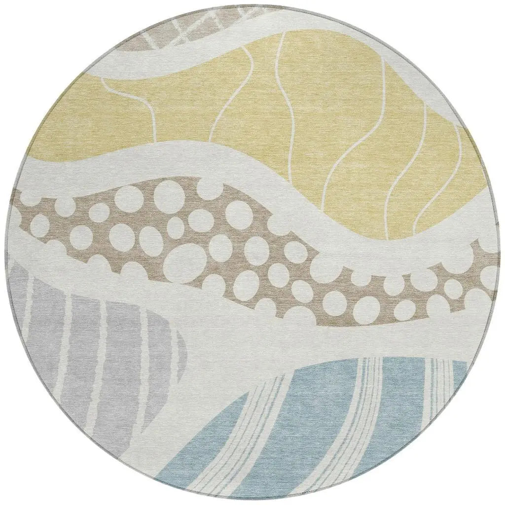 8' Ivory And Linen Round Abstract Washable Indoor Outdoor Area Rug Homeroots Outdoor