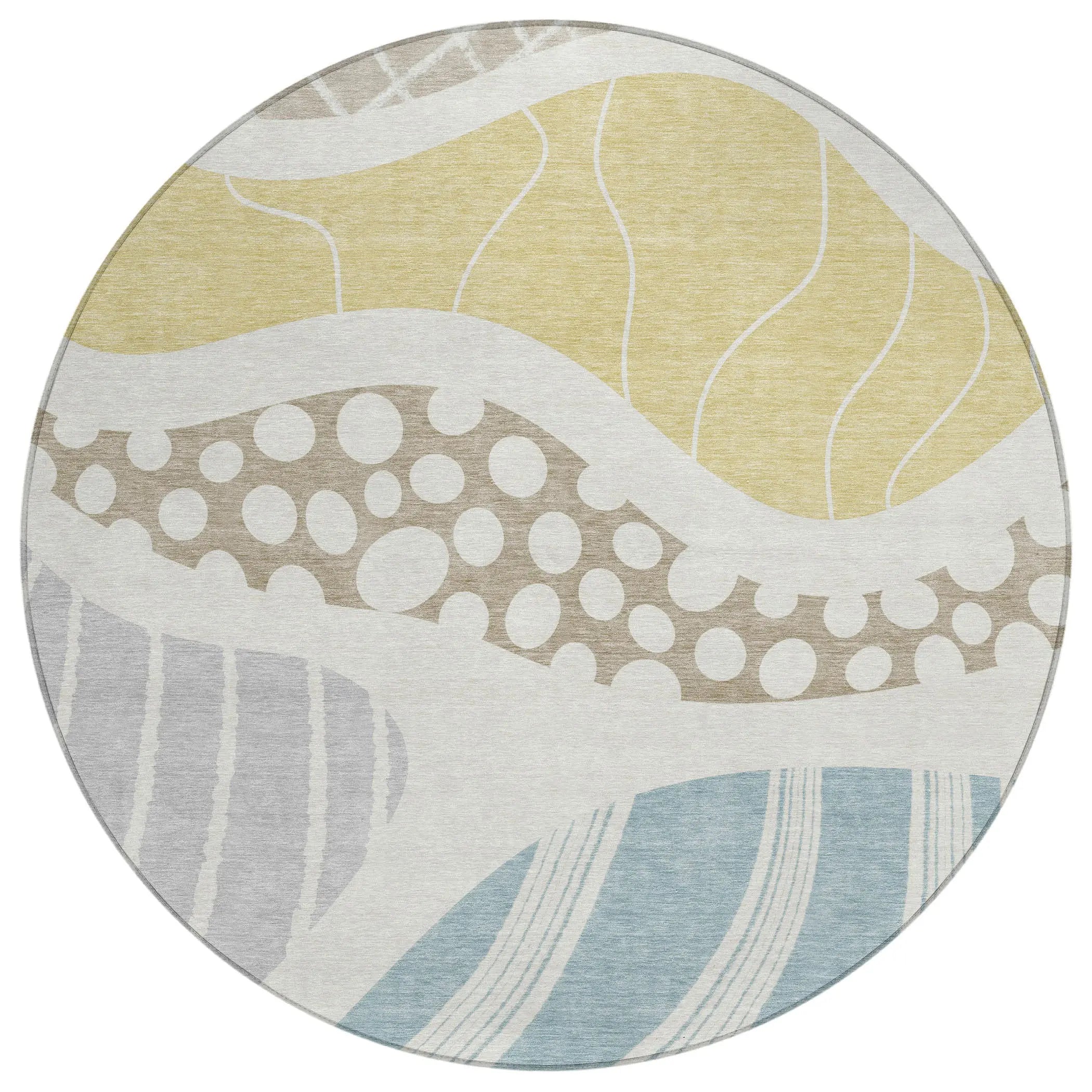 8' Ivory And Linen Round Abstract Washable Indoor Outdoor Area Rug Homeroots Outdoor