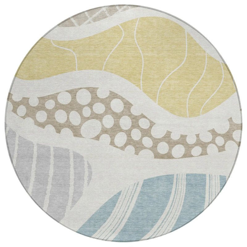 8' Ivory And Linen Round Abstract Washable Indoor Outdoor Area Rug Homeroots Outdoor