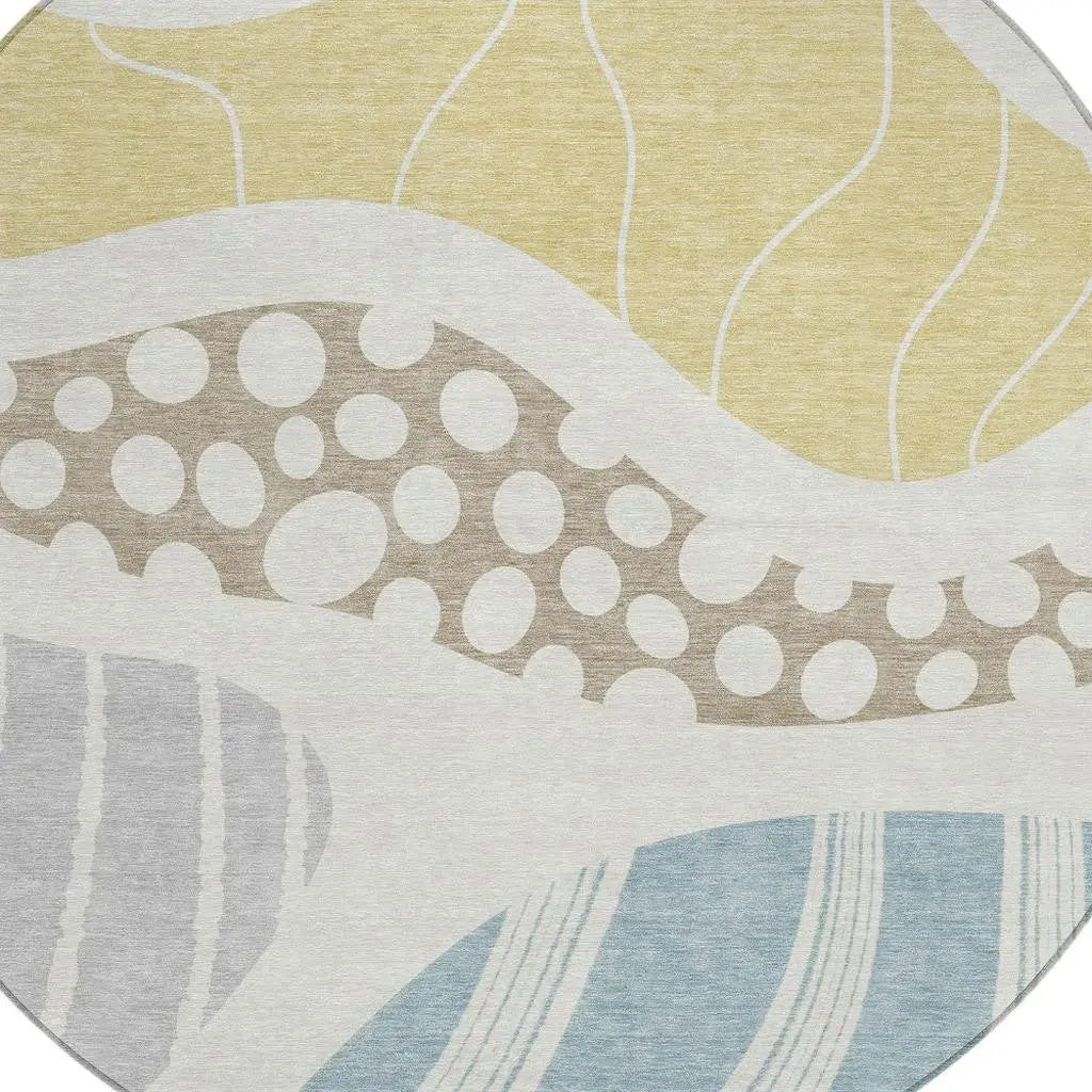 8' Ivory And Linen Round Abstract Washable Indoor Outdoor Area Rug Homeroots Outdoor