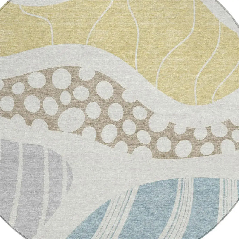 8' Ivory And Linen Round Abstract Washable Indoor Outdoor Area Rug Homeroots Outdoor