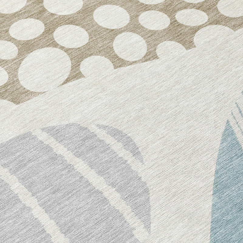 8' Ivory And Linen Round Abstract Washable Indoor Outdoor Area Rug Homeroots Outdoor