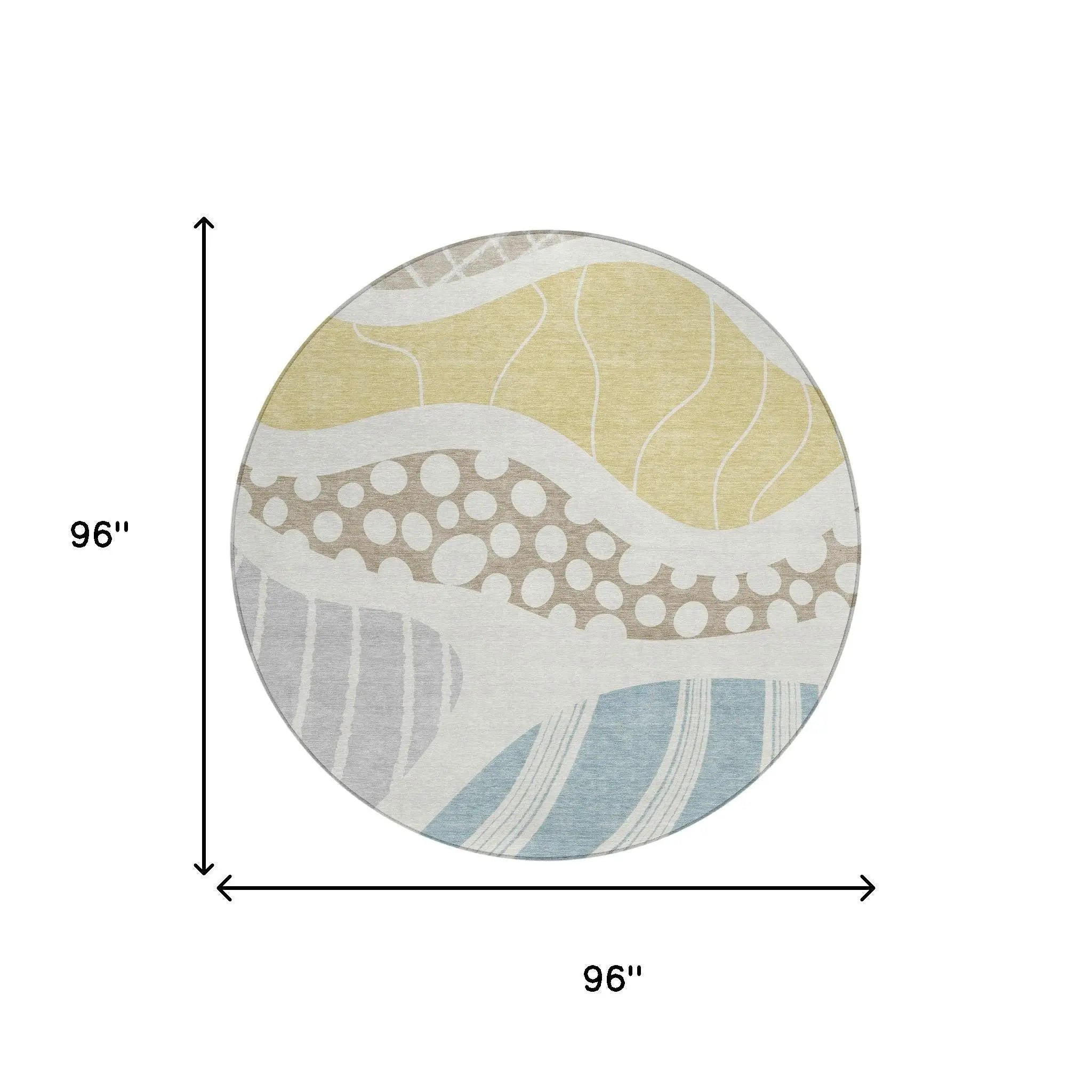 8' Ivory And Linen Round Abstract Washable Indoor Outdoor Area Rug Homeroots Outdoor