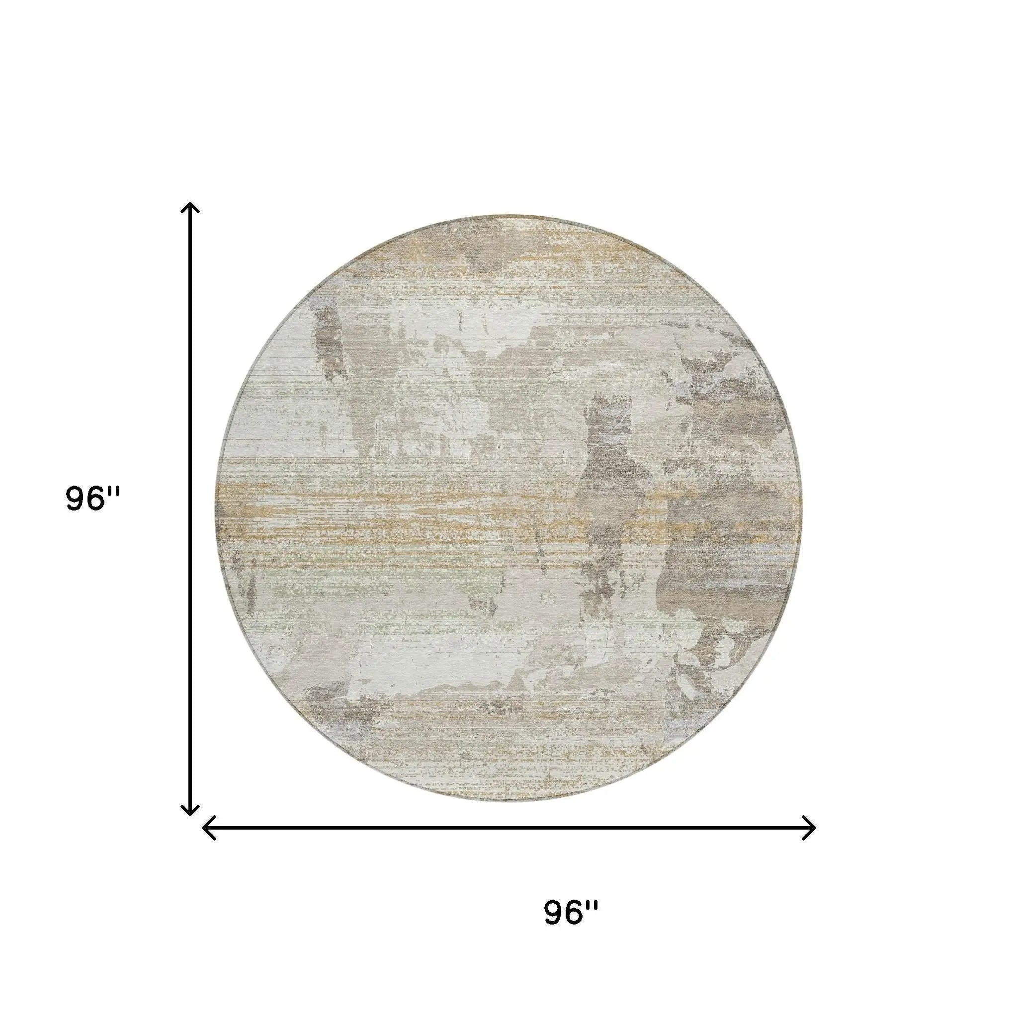 8' Ivory And Linen Round Abstract Washable Indoor Outdoor Area Rug Homeroots Outdoor