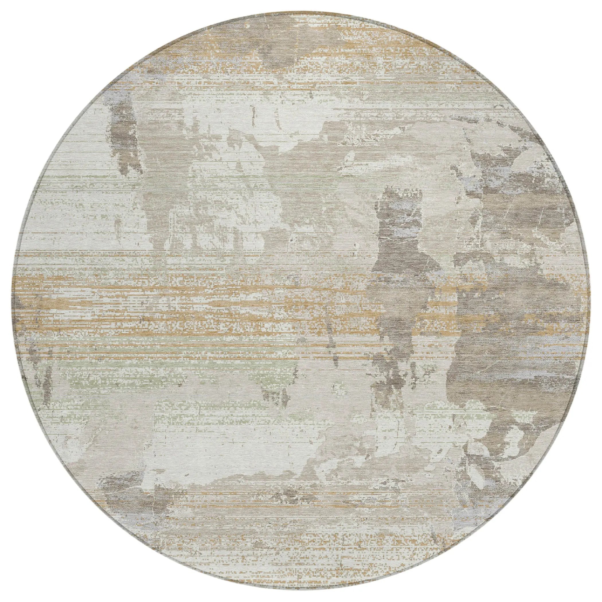 8' Ivory And Linen Round Abstract Washable Indoor Outdoor Area Rug Homeroots Outdoor
