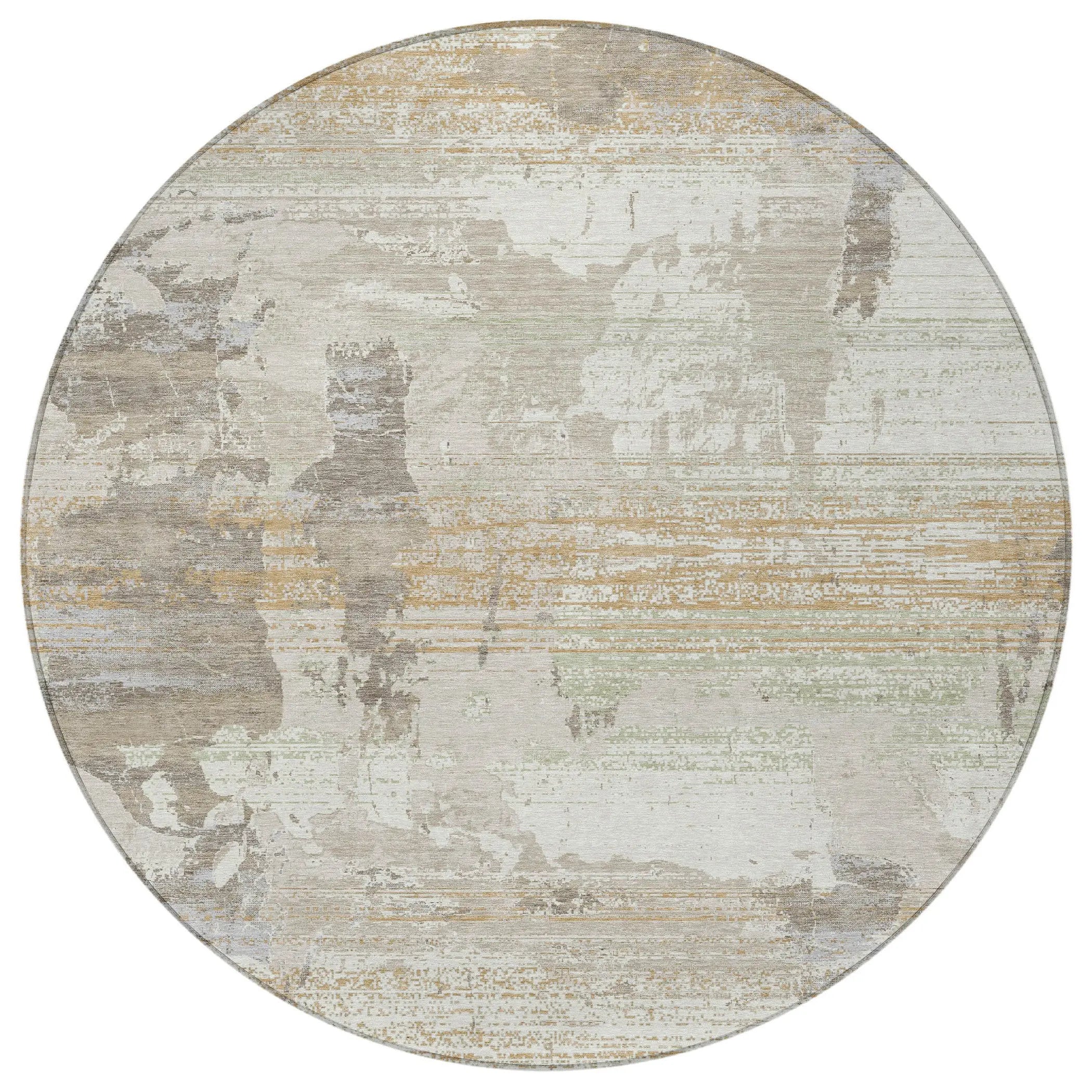 8' Ivory And Linen Round Abstract Washable Indoor Outdoor Area Rug Homeroots Outdoor