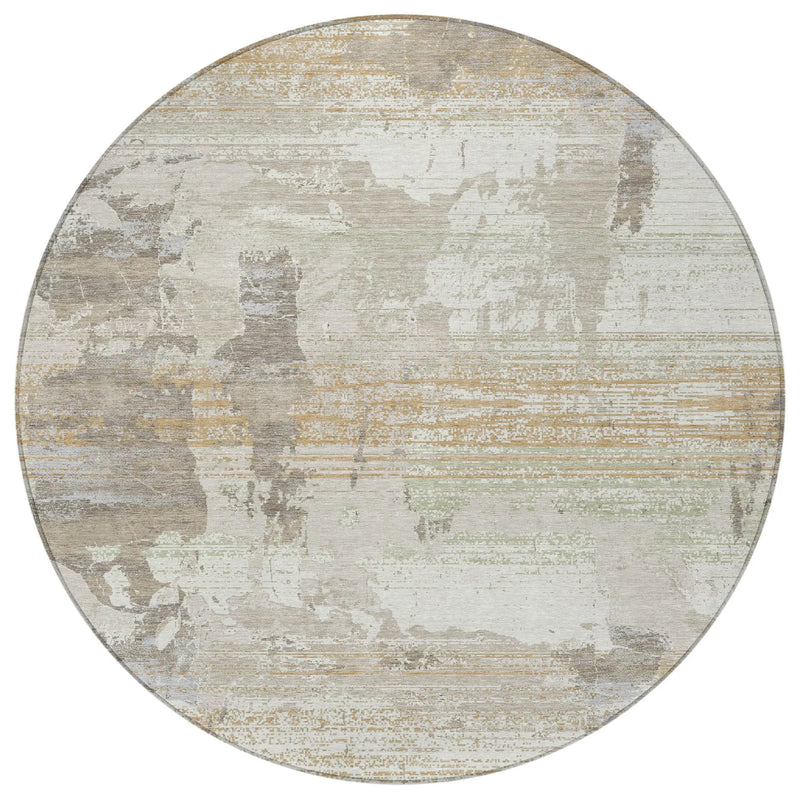 8' Ivory And Linen Round Abstract Washable Indoor Outdoor Area Rug Homeroots Outdoor