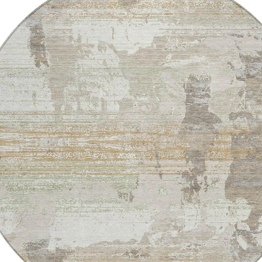8' Ivory And Linen Round Abstract Washable Indoor Outdoor Area Rug Homeroots Outdoor