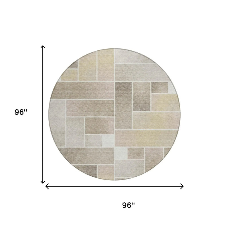 8' Ivory And Linen Round Geometric Washable Indoor Outdoor Area Rug Homeroots Outdoor