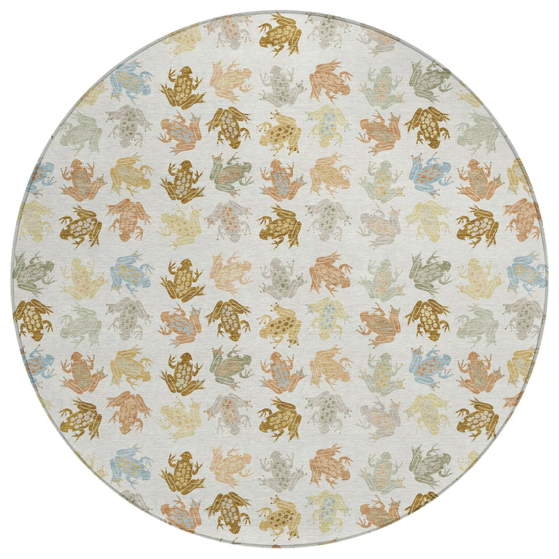 8' Ivory And Linen Round Geometric Washable Indoor Outdoor Area Rug Homeroots Outdoor