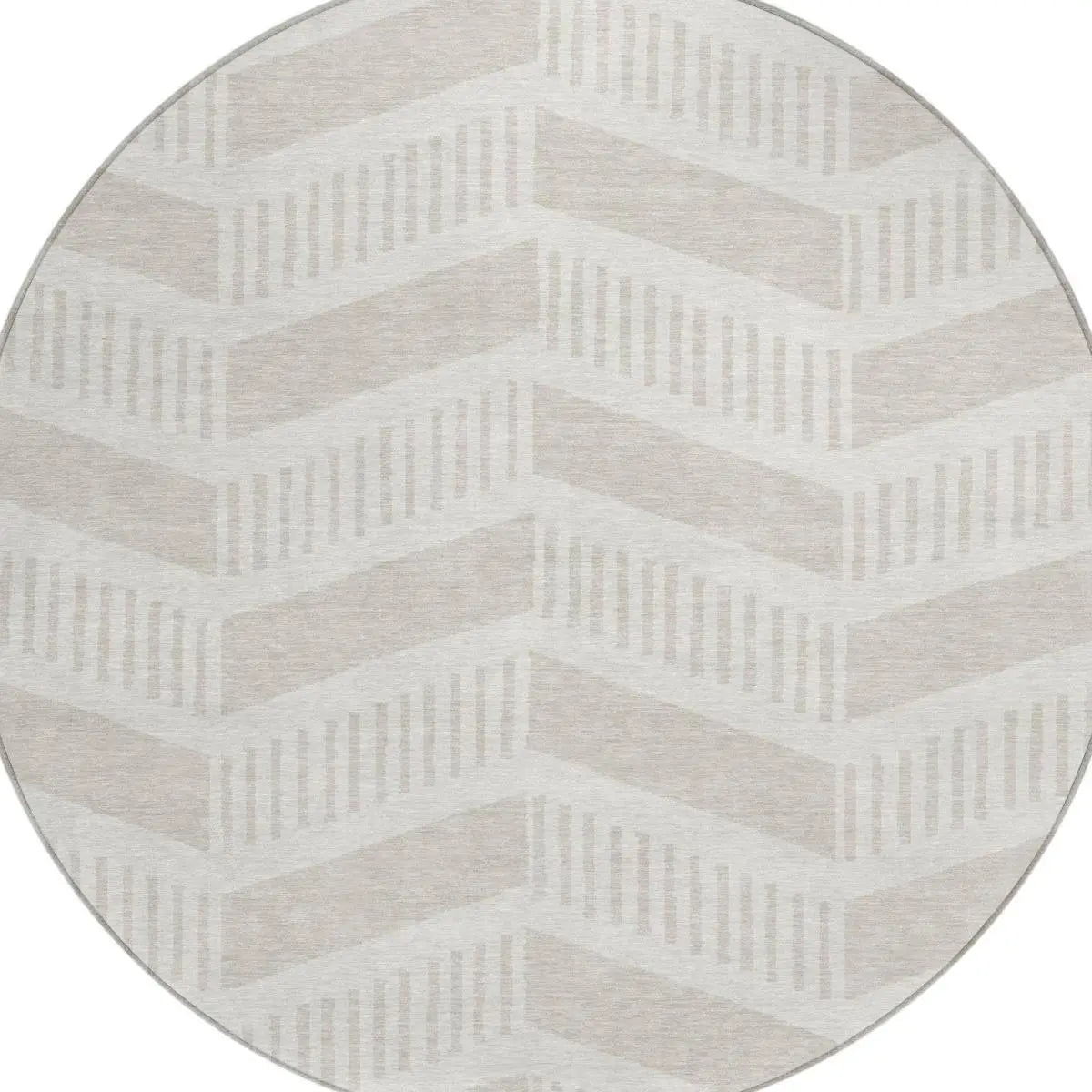 8' Ivory And Linen Round Geometric Washable Indoor Outdoor Area Rug Homeroots Outdoor