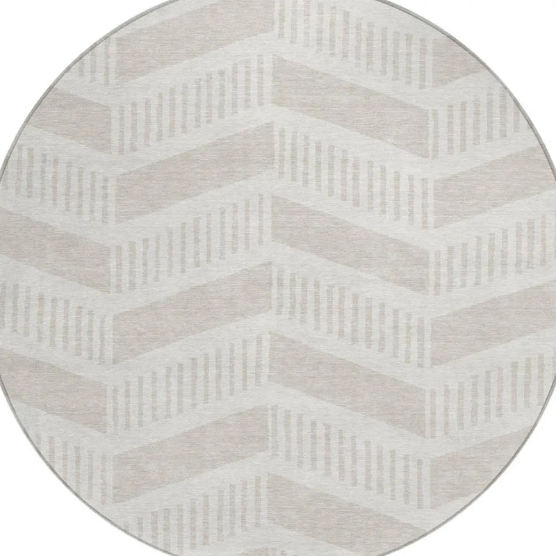 8' Ivory And Linen Round Geometric Washable Indoor Outdoor Area Rug Homeroots Outdoor