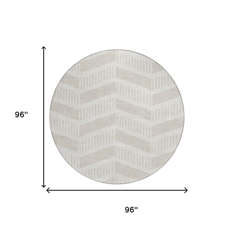 8' Ivory And Linen Round Geometric Washable Indoor Outdoor Area Rug Homeroots Outdoor
