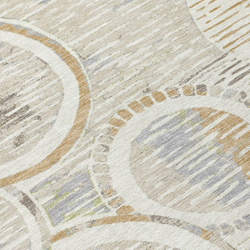 8' Ivory And Linen Round Geometric Washable Indoor Outdoor Area Rug Homeroots Outdoor
