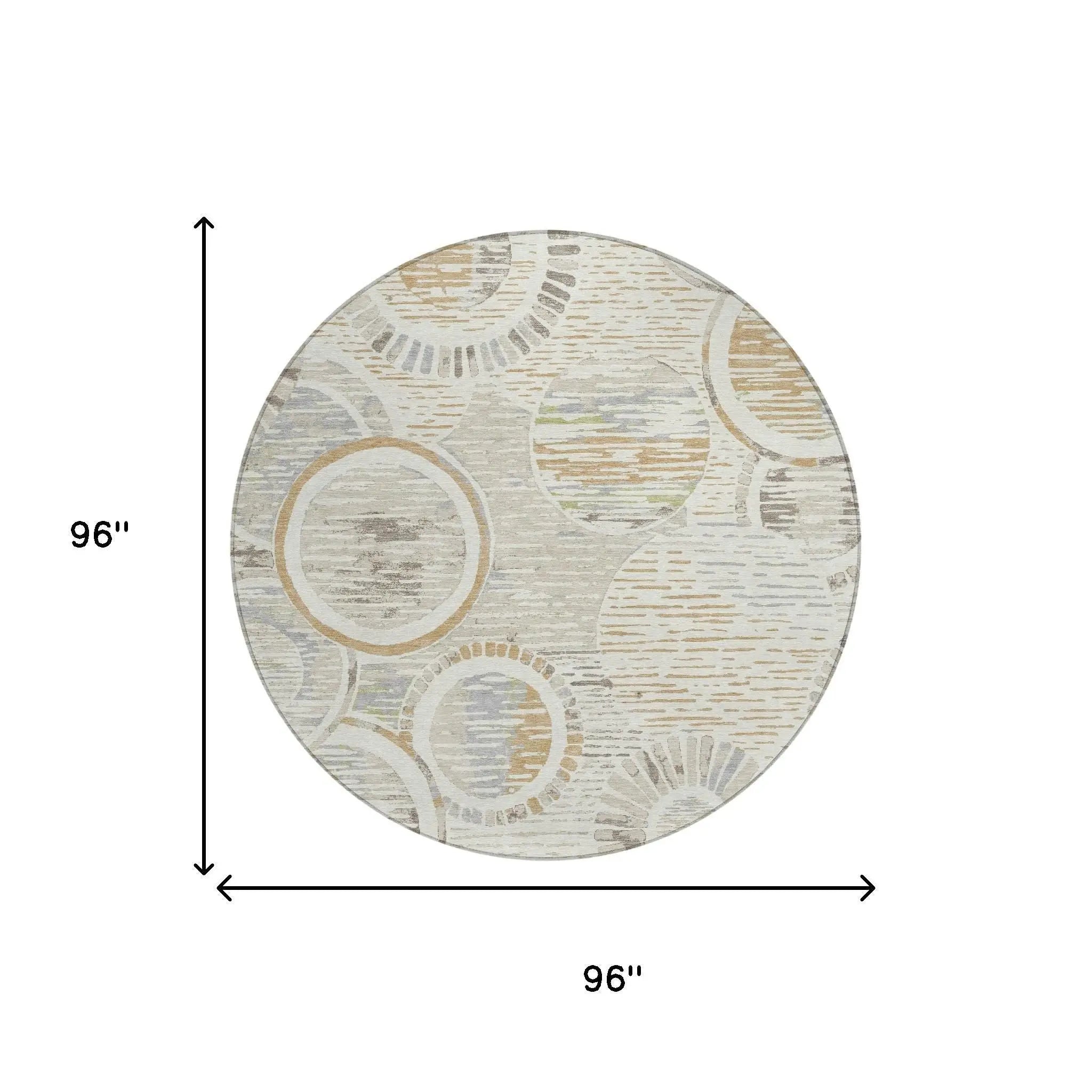 8' Ivory And Linen Round Geometric Washable Indoor Outdoor Area Rug Homeroots Outdoor