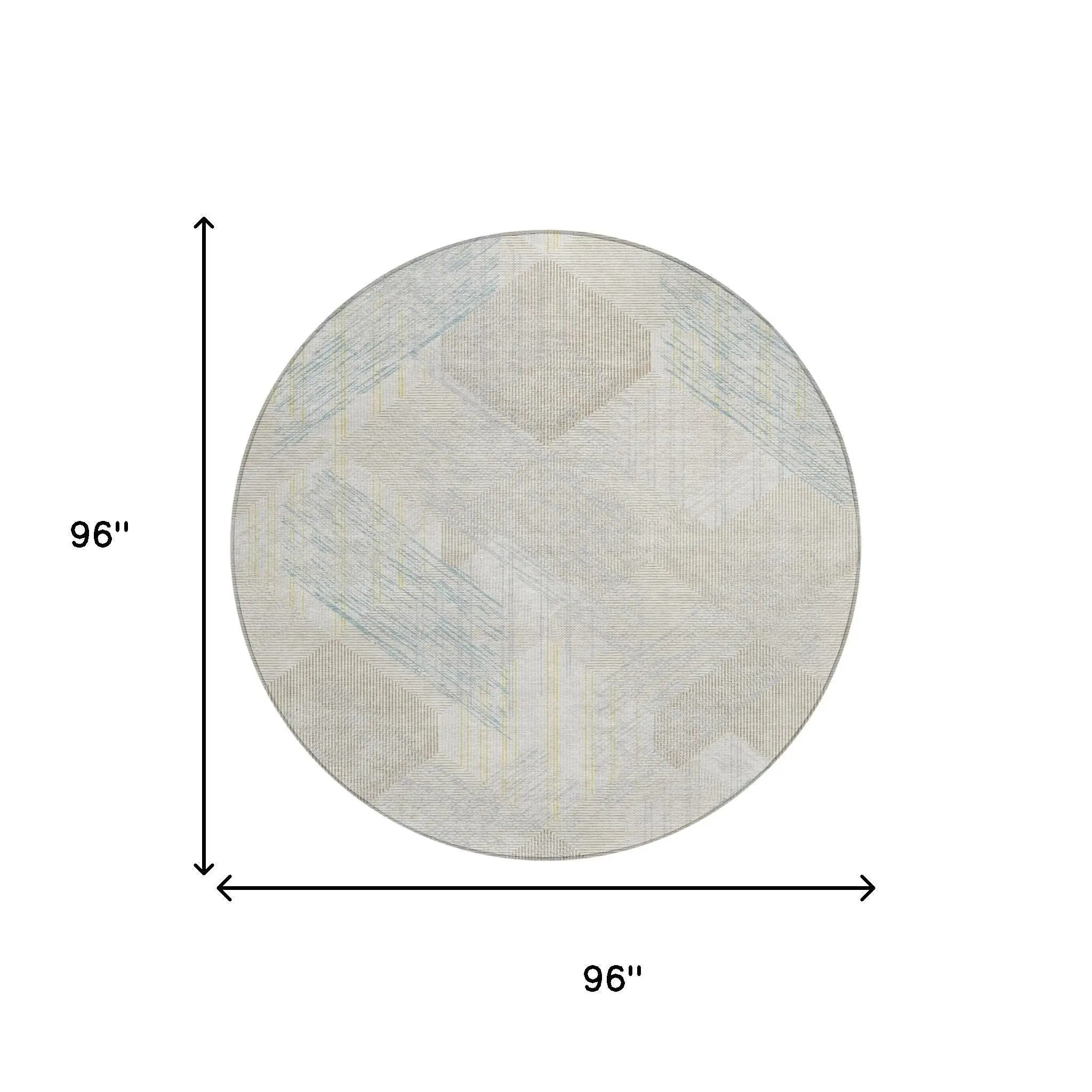 8' Ivory And Linen Round Geometric Washable Indoor Outdoor Area Rug Homeroots Outdoor
