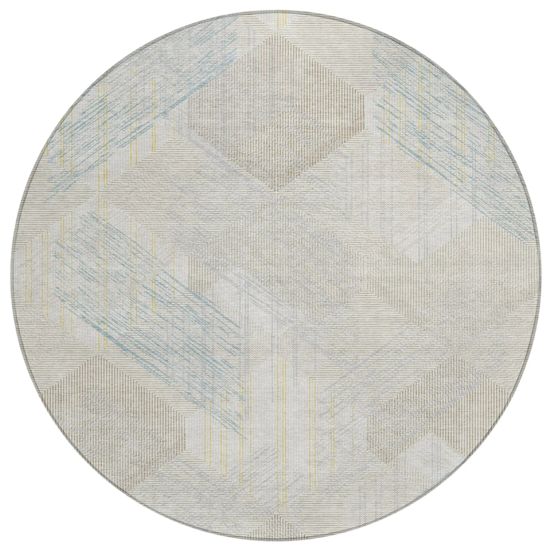 8' Ivory And Linen Round Geometric Washable Indoor Outdoor Area Rug Homeroots Outdoor