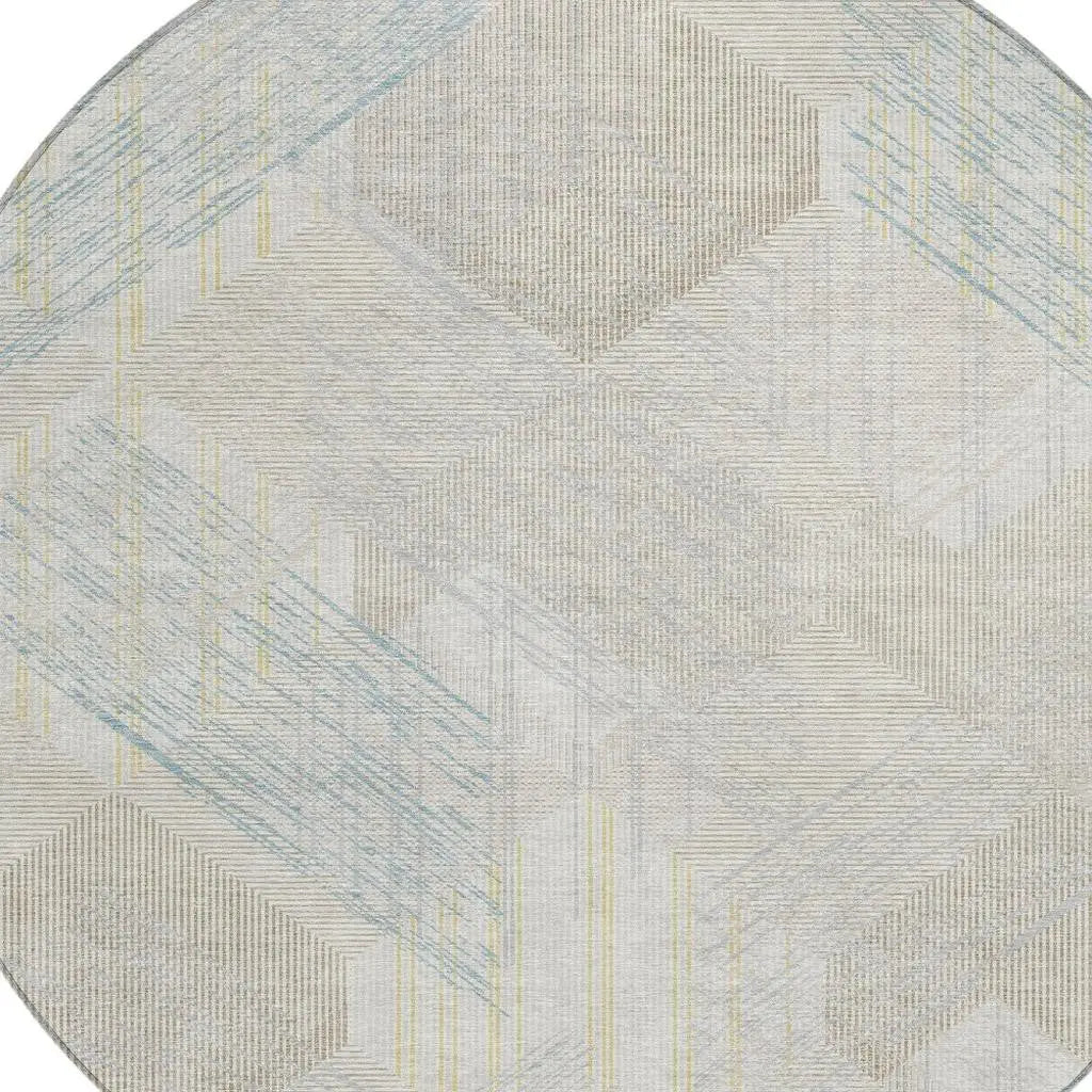 8' Ivory And Linen Round Geometric Washable Indoor Outdoor Area Rug Homeroots Outdoor