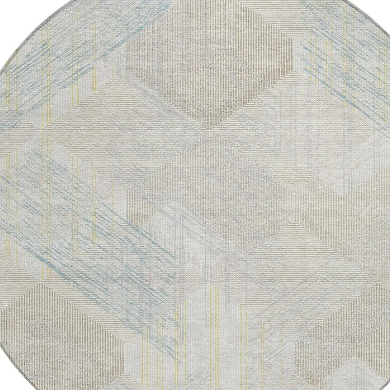 8' Ivory And Linen Round Geometric Washable Indoor Outdoor Area Rug Homeroots Outdoor