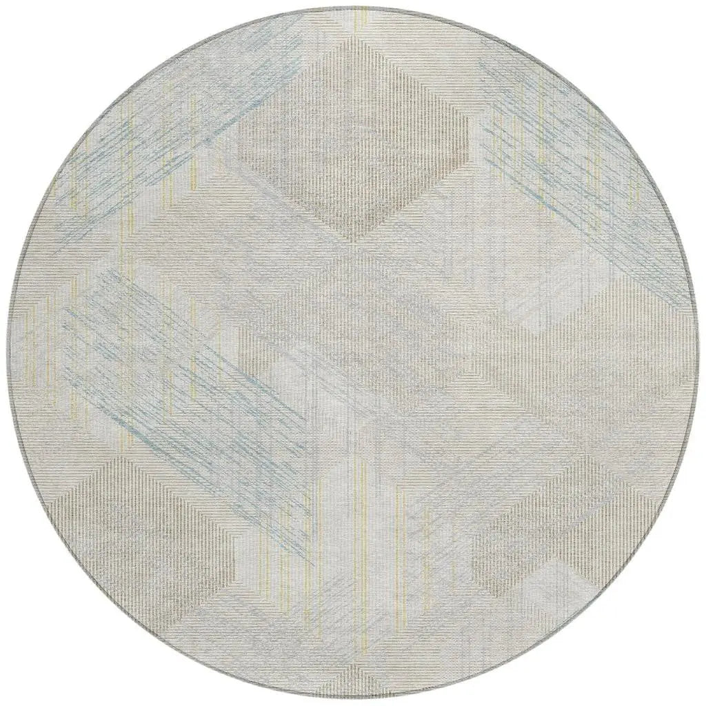 8' Ivory And Linen Round Geometric Washable Indoor Outdoor Area Rug Homeroots Outdoor