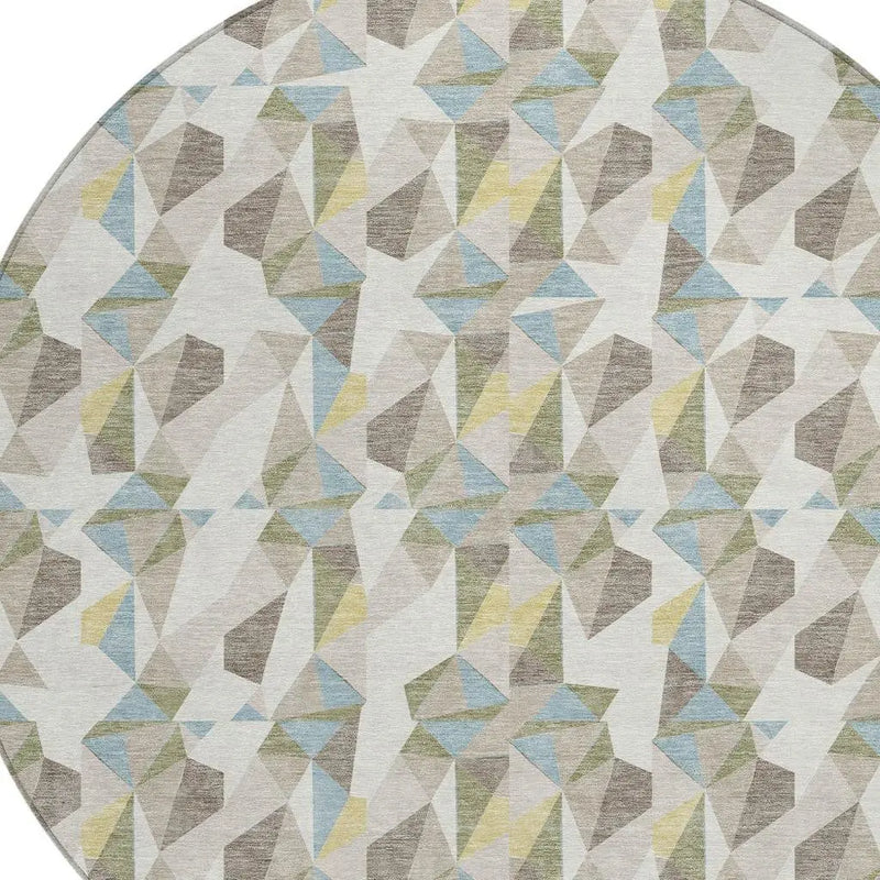 8' Ivory And Linen Round Geometric Washable Indoor Outdoor Area Rug Homeroots Outdoor